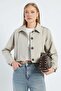 Pleated Double-Breasted Collar Cropped Trench Coat