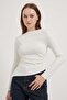 Kayık Yaka Asymmetrical Side Gathered Blouse