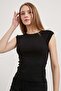 Women's Crew Neck Short Sleeve Black Crop T-Shirt