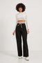 Women's Waist Tie Loose Leg Black Baggy Trousers