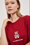 Women's Teddy Bear Pattern Short Sleeve Burgundy Oversize T-Shirt