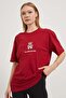 Women's Teddy Bear Pattern Short Sleeve Burgundy Oversize T-Shirt - 2