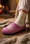 Women's Winter Pu Comfortable Sole Embroidered Design Home Garden Slippers