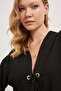 Women's Tie Detail Cotton Basic Loose Black Blouse - 2