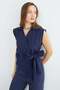 Side Tie Draped Double-Breasted Collared Shirt - 6