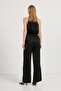 Women's Elastic Waist Jacquard Palazzo Black Trousers - 4