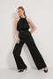 Women's Elastic Waist Jacquard Palazzo Black Trousers