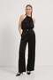 Women's Elastic Waist Jacquard Palazzo Black Trousers - 2