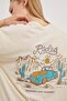 Women's Back Printed Short Sleeve Cream Oversize T-Shirt - 2
