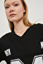 Women's 04 Print V-Neck Oversize Black College T-Shirt - 2