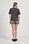 Women's Slit Crew Neck Smoked Crop T-Shirt - 5