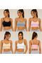 Women's Colorful 5-Piece Sports Bra with String Straps and Padded Half Tank Top