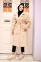 Pleated Shoulder Detailed Trench Coat Beige 4429 - 3