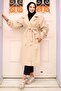 Pleated Shoulder Detailed Trench Coat Beige 4429 - 2
