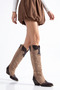 Mink Matte Suede Embroidery Detail Knee-High Western Cowboy Boots - 5