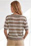 Women's Mink Crew Neck Striped Mercerized Blouse Blz-19003447 - 6