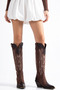 Brown Matte Suede Embroidery Detail Knee-High Western Cowboy Boots - 5