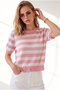 Women's Pink Crew Neck Striped Mercerized Blouse Blz-19003447