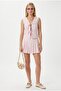 Women's Zera Linen Cotton Pink Vest Waist Elastic Skirt Bottom Top Set - 2