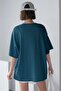 Petrol Blue Basic Plain Unprinted Oversize Salas Boyfriend Women's T-Shirt - 3