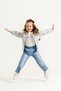 Girl's Star Detailed Striped Jacket and Wide Leg Jeans 3-Piece Set 9104 Spr - 3