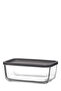 Cube Glass Storage Container Single Large Size 1170 ml Rectangular Gray Plastic Lid - 3