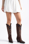 Brown Matte Suede Embroidery Detail Western Cowboy Boots - 5