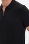 Men's Slim Fit 100% Cotton Knitted Knitwear Zippered Black Polo Neck T-Shirt - 3