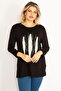 Women's Large Size Black Stone and Print Detailed Blouse 65n34713 - 3