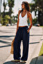Navy Blue Adjustable Waist Wide Leg Relaxed Fit Basic Women's Sweatpants Mg2122