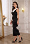 Midi black and white sleeveless Double-Breasted neckline bow evening dress - 3