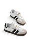 Children's Unisex White Black Thermo Sole Sneaker with Side Stripes and Velcro Laces