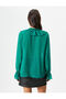 V-Neck Ruffle Blouse Long Sleeve Textured Glitter Detail - 4