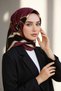 100% Twill Silk Baroque and Geometric Patterned Burgundy - Black Colored 90X90 Scarf Sewing Shape: Hand Sewing - 4