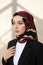 100% Twill Silk Baroque and Geometric Patterned Burgundy - Black Colored 90X90 Scarf Sewing Shape: Hand Sewing - 5