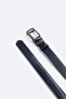 Men's Navy Blue 100% Leather Rectangular Buckle Belt B009302 - 3