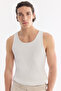 Men's White Sleeveless Basic Ribbed Regular Fit Undershirt B001058 - 5