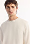 Men's Ecru Crew Neck Viscose Blended Bi-Stretch Basic Regular Fit Sweatshirt B001081 - 2