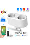 الاتحاد الأوروبي 2 قطعة واحدة Tuya WiFi ثنائي المخرج 16A APP Smart Plug 2 في 1 Socket EU مع وظيفة مؤقت قياس الطاقة