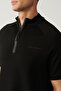 Men's Black Stand Collar Half Zipper Printed Regular Fit T-Shirt A41Y1312 - 2