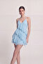 Ruffle Detailed Chiffon Fabric Mini Ulya Dress Blue - 4