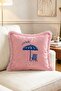 Summer Themed Vita Lenta Written Beach Umbrella Motif Fringed Throw Pillow Cover - 2