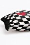 Red Heart Detailed Black and White Checkered Patterned Fringed Throw Pillow Cover - 5