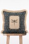 Vintage Dragonfly Patterned Midnight Blue Damask Floor Fringed Throw Pillow Cover