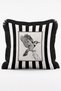 Black and White Striped Vintage Woodpecker Bird Illustration Fringed Throw Pillow Cover