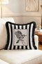Black and White Striped Vintage Woodpecker Bird Illustration Fringed Throw Pillow Cover - 2