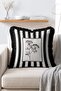 Modern Black and White Striped and Botanical Illustration Detailed Fringed Throw Pillow Cover - 3