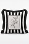 Monochrome Striped Minimalist Leaf and Flower Motif Fringed Throw Pillow Cover