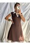 Women's Brown Color Polo Collar Striped Midi Length Modal Combed Cotton Dress - 8