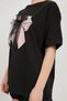 Women's Crew Neck Ribbon Print Black Loose T-Shirt - 4